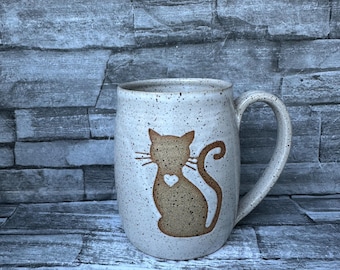 Mug en poterie, mug chat, mug chat blanc, mug minou, mug chat minou, mug à café chat mignon, mug à café fait main, mug animal fabriqué en Caroline du Nord