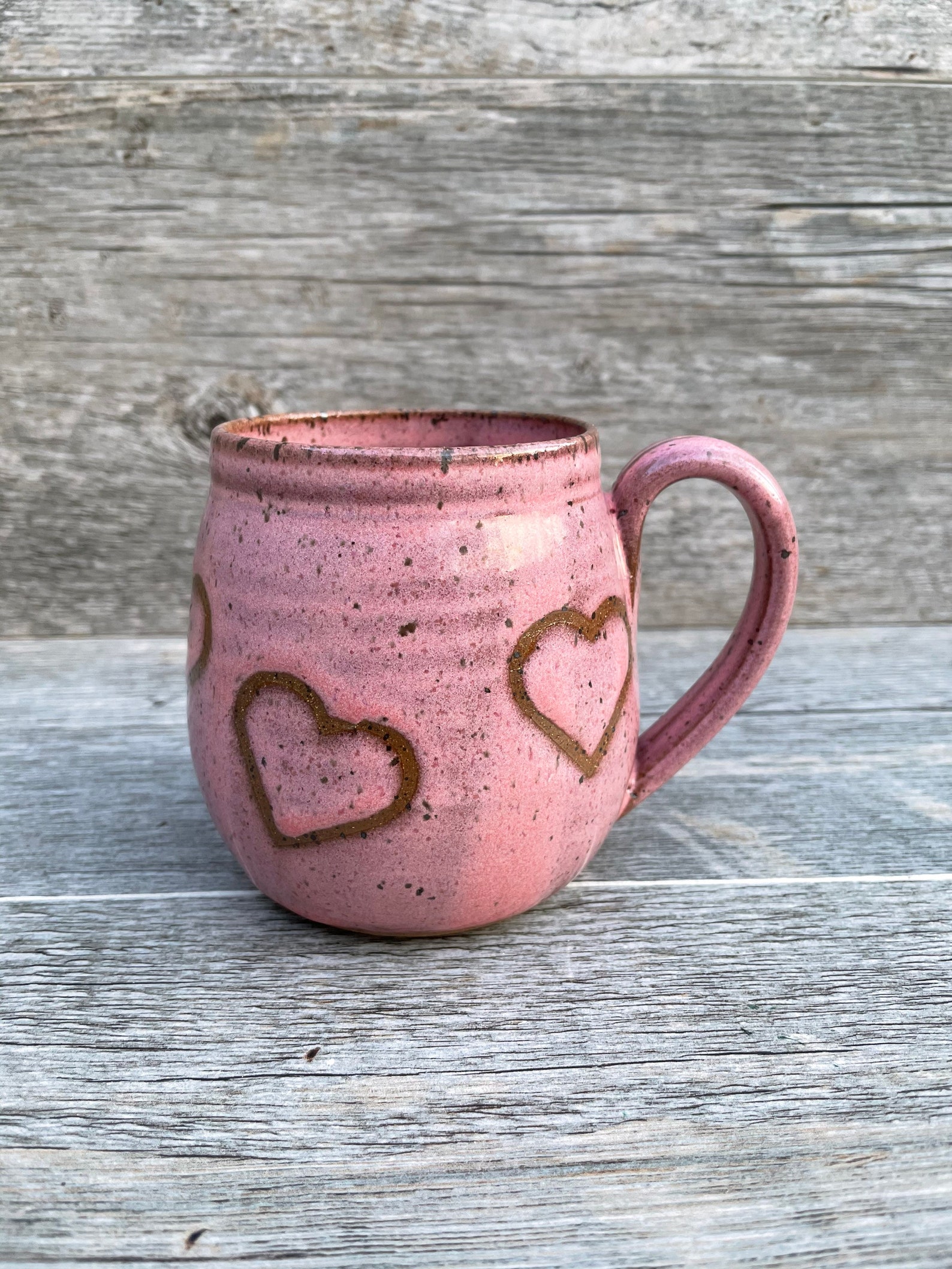 Pottery mug hearts mug pink mug pottery heart mug love Etsy