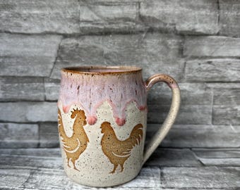 Tasse en poterie rose, tasse de poulet, tasse de coq, tasse de café d'oiseau, tasse de café de poule, tasse de poussin, tasse de poulet rose, tasse de café d'animal, NC made