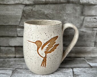 No. 5 - Pottery mug, hummingbird mug, white hummingbird mug, bird coffee mug, handmade coffee mug, animal coffee mug, made in North Carolina