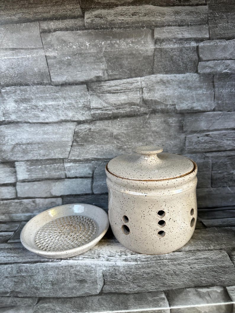 No 1 - Ceramic Garlic Keeper Jar and Grater Set