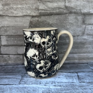 No. 2 - Pottery mug, skull mug, crazy skull mug, coffee mug, skull coffee mug, Mohawk skull, black skull mug made in North Carolina