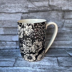 No 4 - Pottery mug, floral mug, black flower mug, coffee mug, ceramic mug, black corn flower mug, handmade pottery mug made in NC