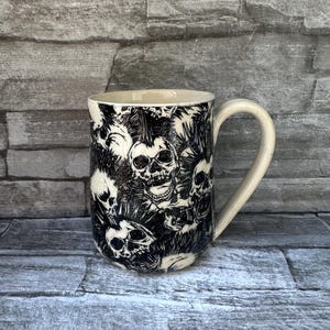 No. 3 - Pottery mug, skull mug, crazy skull mug, coffee mug, skull coffee mug, Mohawk skull, black skull mug made in North Carolina