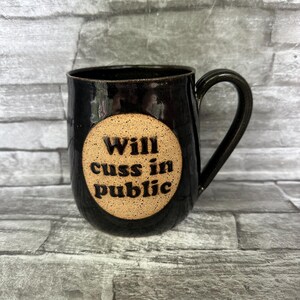 Cuss Coffee Mug: Funny Pottery, Black Speckled Glaze, 18 Oz - Etsy