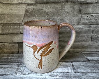 No 2 - Tasse en poterie rose, tasse colibri, tasse colibri blanc, tasse à café oiseau, tasse à café faite main, tasse à café animal, fabriquée en NC