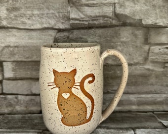 Pottery mug, cat mug, white cat mug, kitty mug, kitty cat mug, cute cat coffee mug, handmade coffee mug, animal coffee mug made in NC