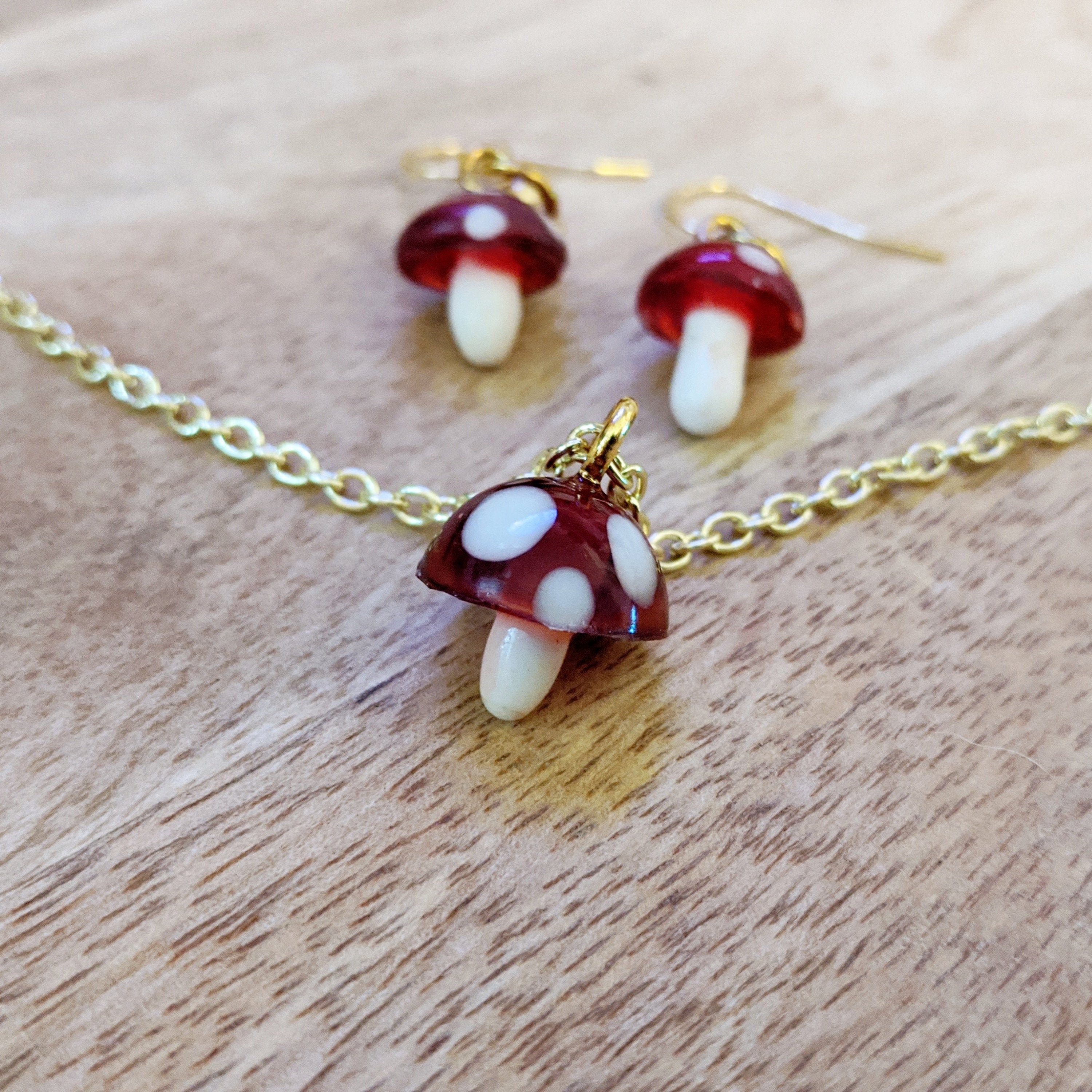 Mushroom Jewelry Set / Mushroom Necklace / Mushroom Earrings / Etsy