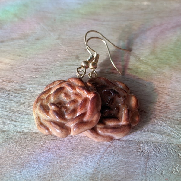 Round Challah Earrings / Clip-on / Miniature bread / Bread Jewelry / Novelty Earrings / Jewish Jewelry / Gold Earrings