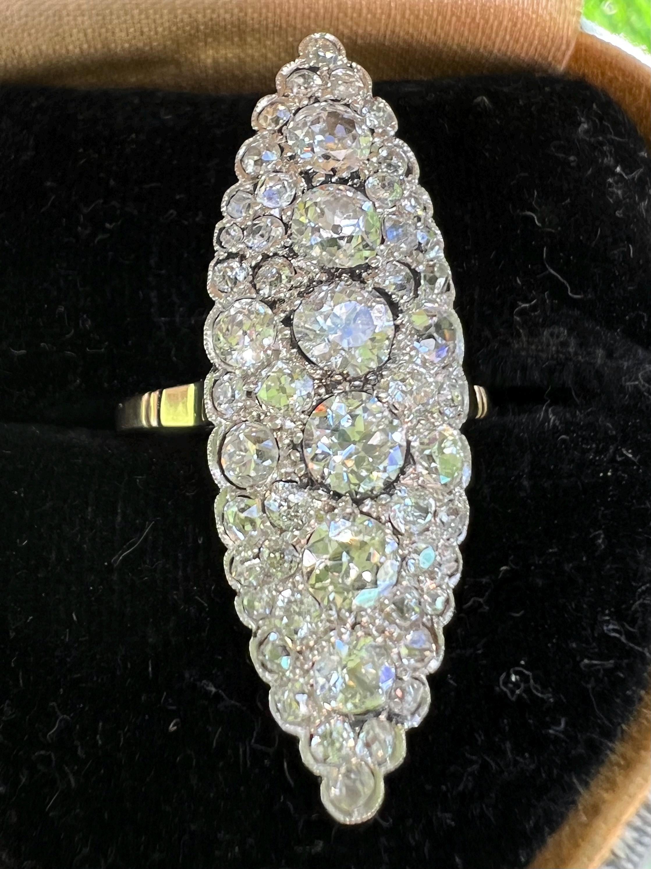 Stunning 2.5CT+ Antique Victorian Diamond Navette Ring
