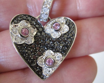 14K Estate Diamond & Sapphire Heart Pendant