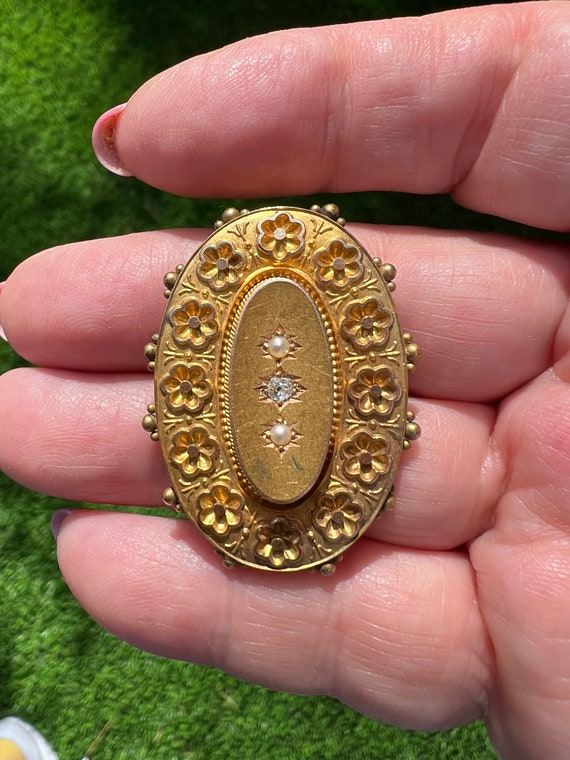 Unique 14k Antique Diamond & Seed Pearl Ornamental