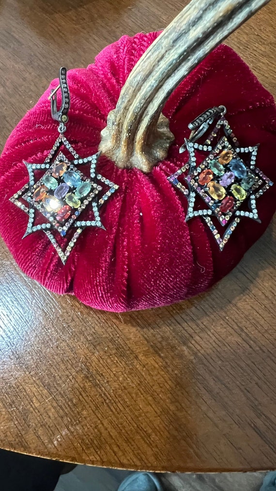Sterling Multi Sapphire & Diamond Earrings