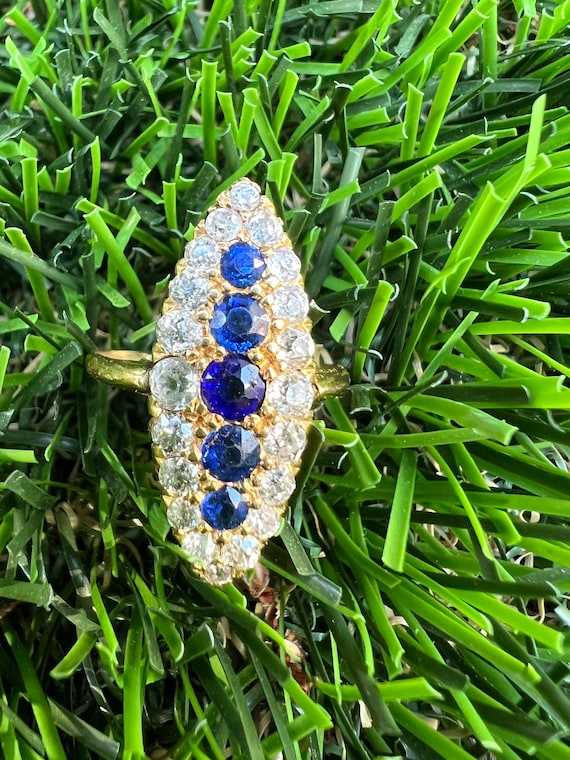 18K Antique Sapphire & Diamond Navette Ring