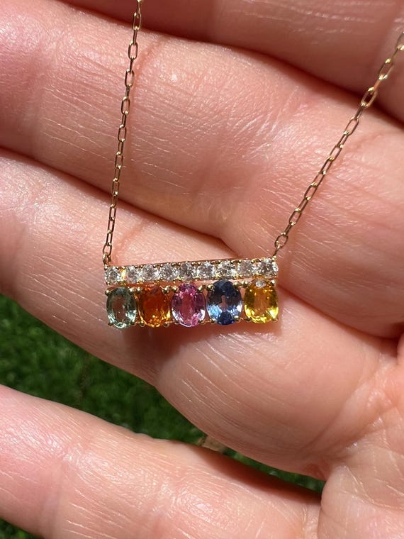 18K Yellow Gold 0.17CT Diamond and Multicolored Sapphire Necklace
