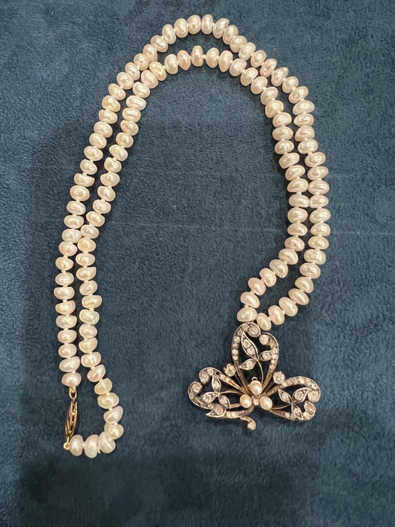 14K Antique Diamond Clover & Pearl Necklace - image 7