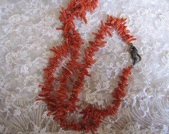 Vintage Coral Branch Necklace with Diamond Bird Clasp