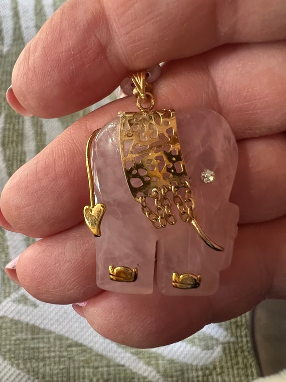 14K Pink Quartz Elephant Necklace