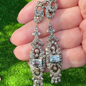 ON HOLD for REEMA-Stunning 14k Victorian Rose Diamond Long Earrings