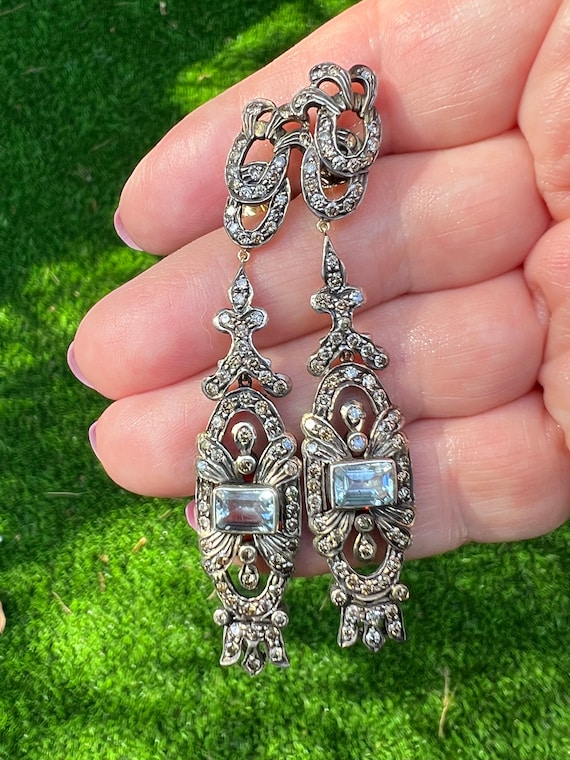 Stunning 14k Victorian Rose Diamond Long Earrings
