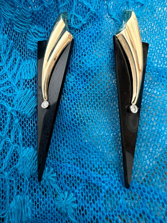 14K Art Deco Onyx and Diamond Earrings