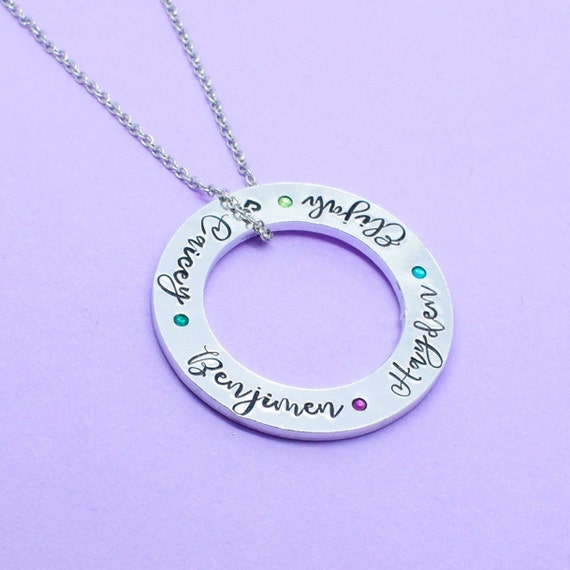 Birthstone Washer Necklace Mum Necklace 