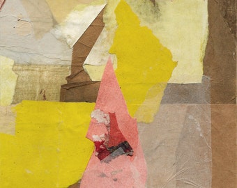 Originele abstracte papiercollage, "Oasis", 34 x 14 cm