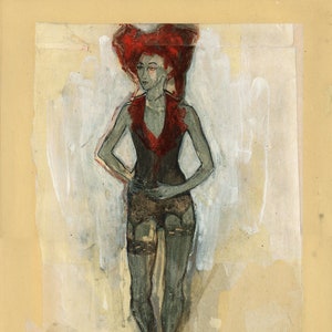 Mature, original drawing, &quot;Hommage à Leonor Fini XVI&quot;, mixed media on paper and collage, 19&quot;x13&quot;