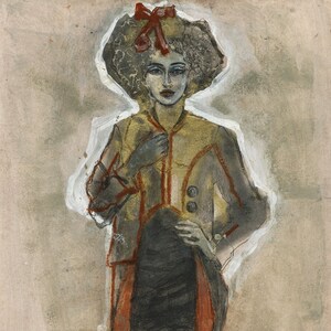 Mature, original drawing, &quot;Hommage à Leonor Fini XXVIII&quot;, mixed media on paper and collage, 15&quot;x10&quot;