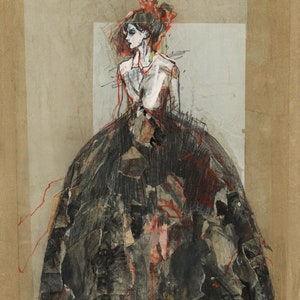 Original drawing, &quot;Hommage à René Gruau X&quot;, mixed media on paper and collage, 19&quot;x13&quot;
