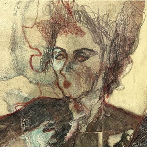 Dessin original, « Hommage à Leonor Fini VII », technique mixte sur collage papier, 15 x 10 cm