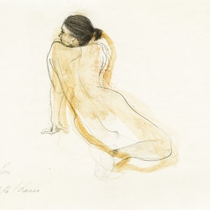 Mature, original drawing, &quot;Hommage à Rodin IV&quot;, mixed media on paper, 13x17&quot;
