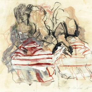 Original drawing, &quot;Hommage à Cranach XXVII&quot;, mixed media on paper, 14x21&quot;