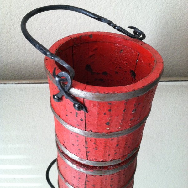 Vintage Red Berry Wood Bucket