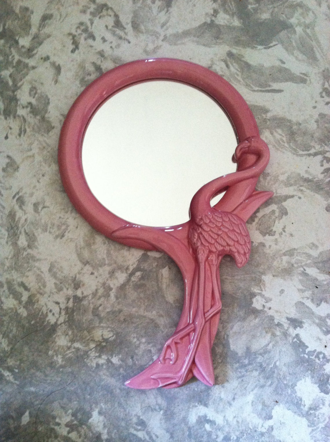 Vintage Vandor Pink Flamingo Vanity Hand Mirror Etsy