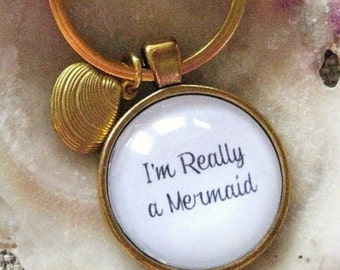 I'm Really A Mermaid Key Ring, keychain gift, gold mermaid key ring, mermaid keychain, mermaid key ring, mermaid gift, Christmas