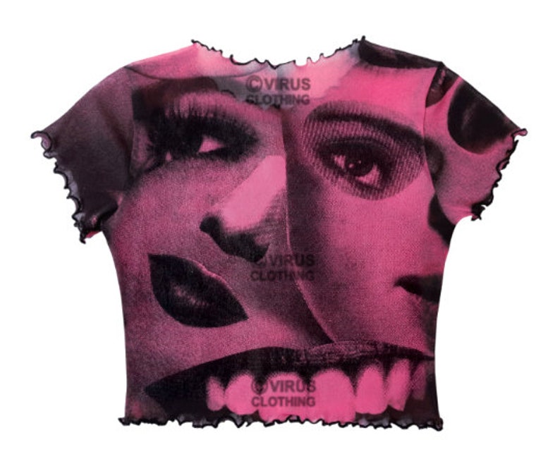 Eyes Mesh Crop Top Pink Etsy