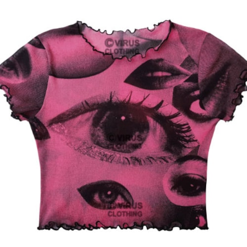 Eyes Mesh Crop Top Black & White Etsy