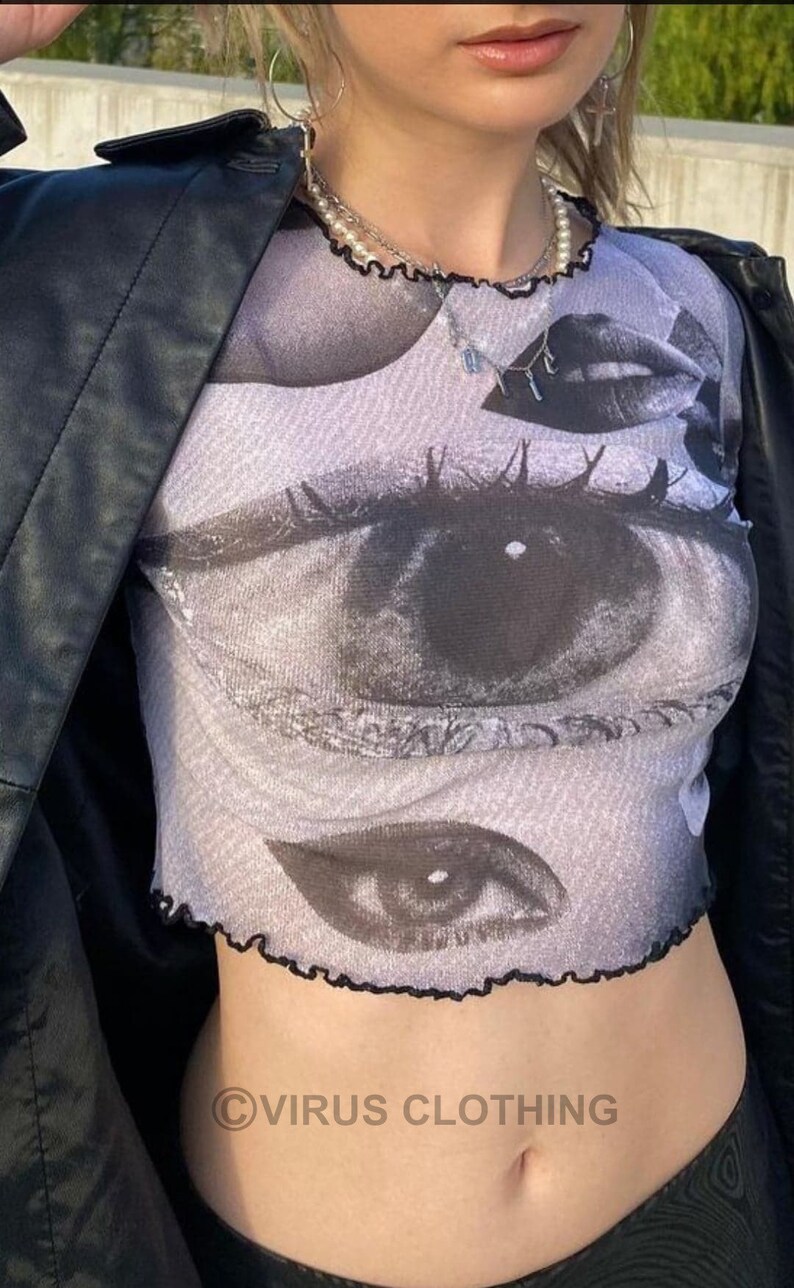 Eyes Mesh Crop Top Black & White Etsy
