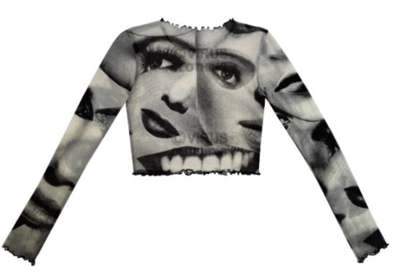 Eyes Mesh Crop Top Long Sleeve Black & White Etsy