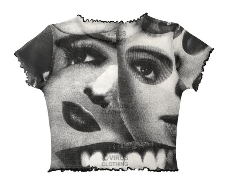 Eyes Mesh Crop Top Black & White Etsy