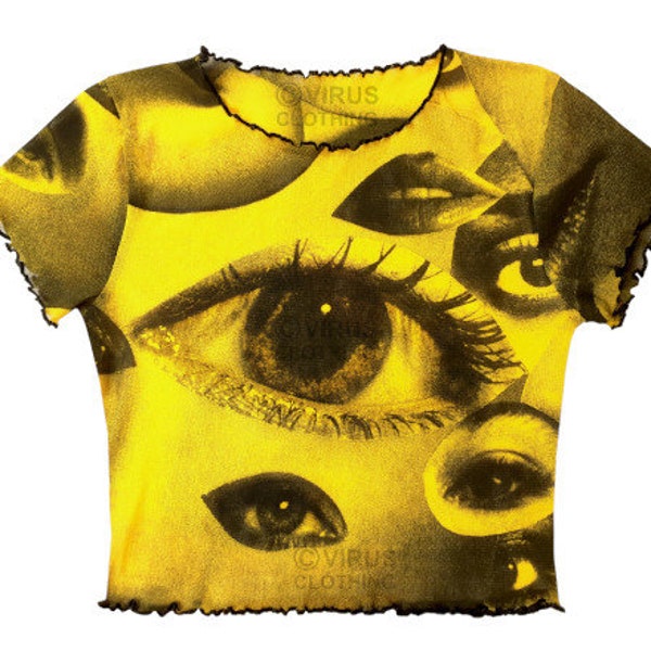 Eyes Mesh Crop Top Yellow