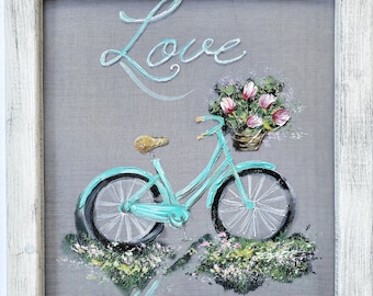 Love the Journey,vintage bike hand painted on window screen