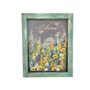 Welcome wild flowers,hand painted window screen,