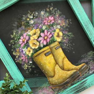 Yellow Happy Rain Boots with Wild Flowers
