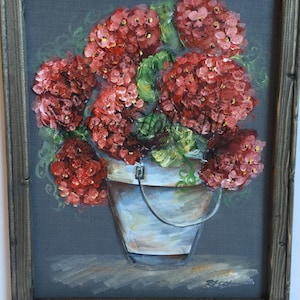 Red Hydrangea,Window Screen Art,Red Hydrangea,Original, Flower,Painting Hydrangeas Art,porch decor
