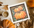 Double Joy, Pumpkins fall art, hand painting in window screen, Screen Art