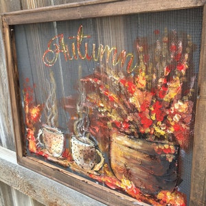 Autumn art, fall decor , outdoor art , window screen,coffee art,friends art Made to order image 2