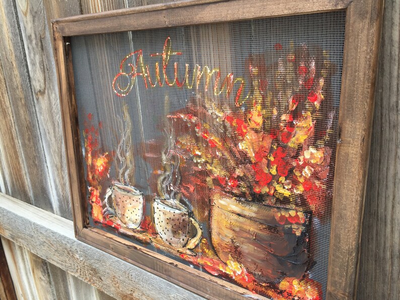 Autumn art, fall decor , outdoor art , window screen,coffee art,friends art Made to order image 2