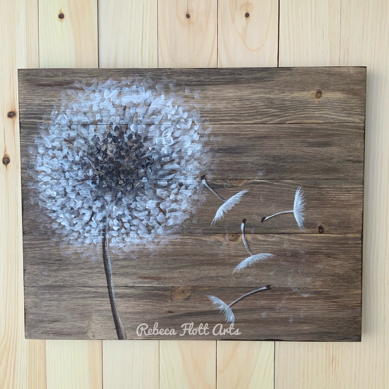 Dandelion on Rustic Woodreclaimed Woodoriginal Handmade Etsy
